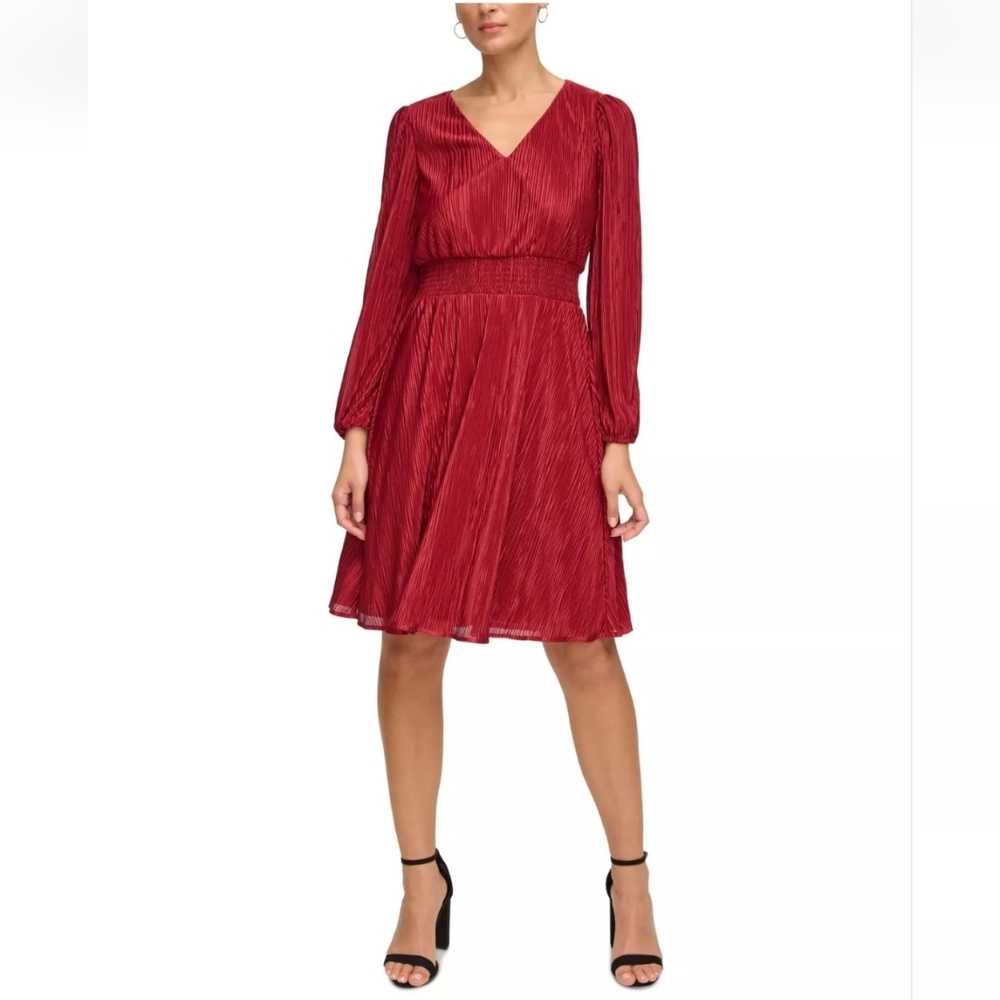 NWT KENSIE Womens Burgundy Dress Lined Long Sleeve Fit + Flare, Burgundy Size 16